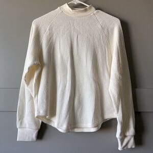 Madewell Mockneck Waffle Sweatshirt Tee Women Small Beige Long Sleeve NEW